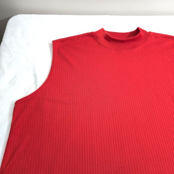 Vintage KATHY WHITE SPORT Red Ribbed Tank Top 28W Sleeveless Mock Neck Collar - Picture 3 of 5